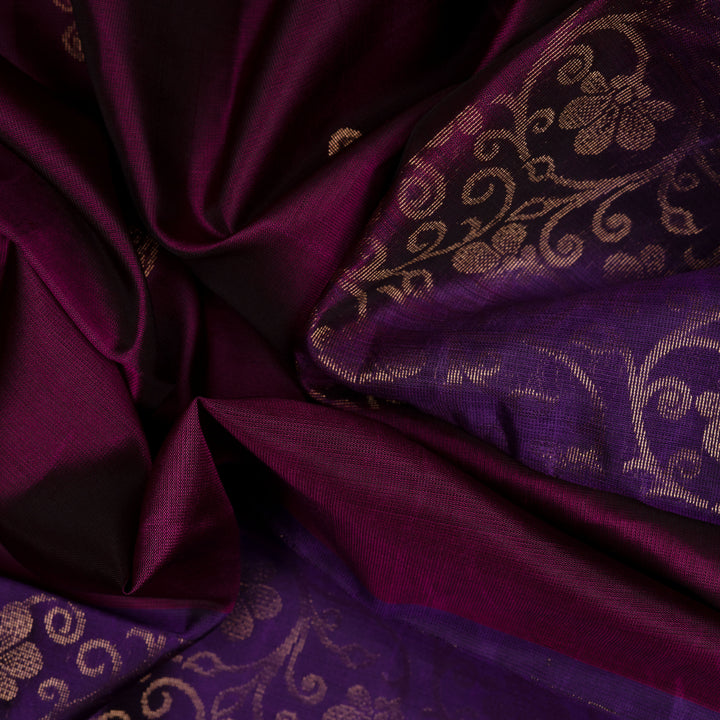 Handwoven Burgundy Soft silk Saree - 2739T013116DSC