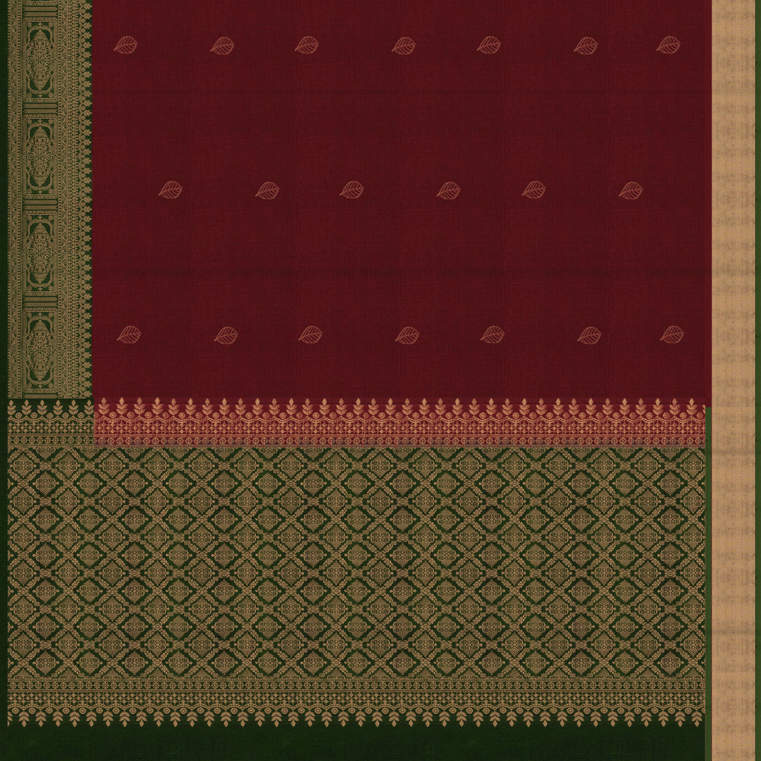 Handwoven Maroon with Green Soft silk Saree - 2737T013113DSC