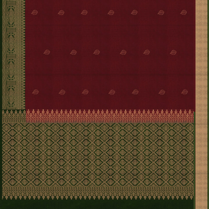 Handwoven Maroon with Green Soft silk Saree - 2737T013113DSC