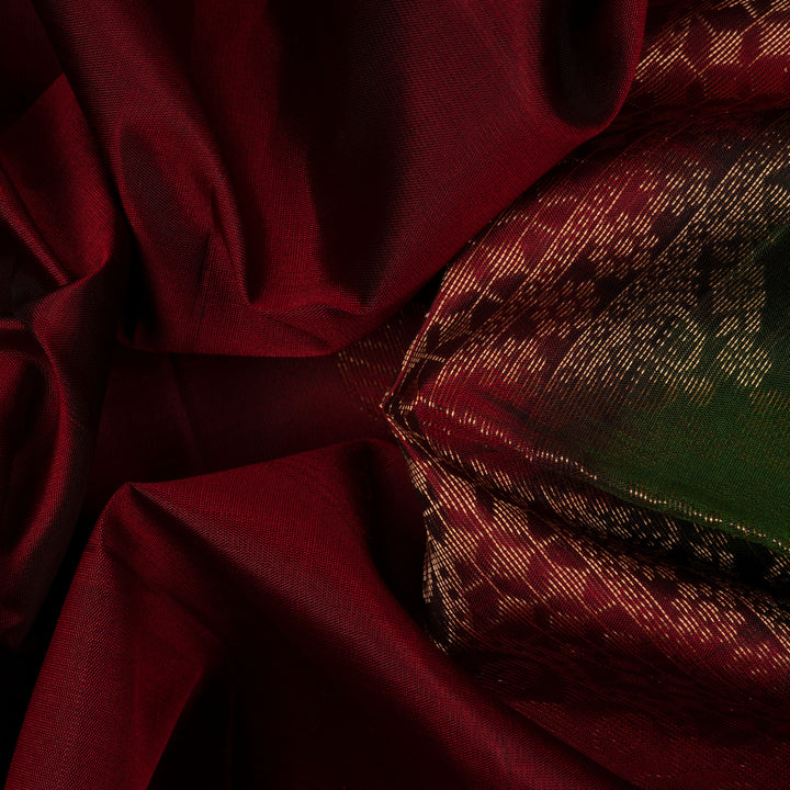 Handwoven Maroon with Green Soft silk Saree - 2737T013113DSC