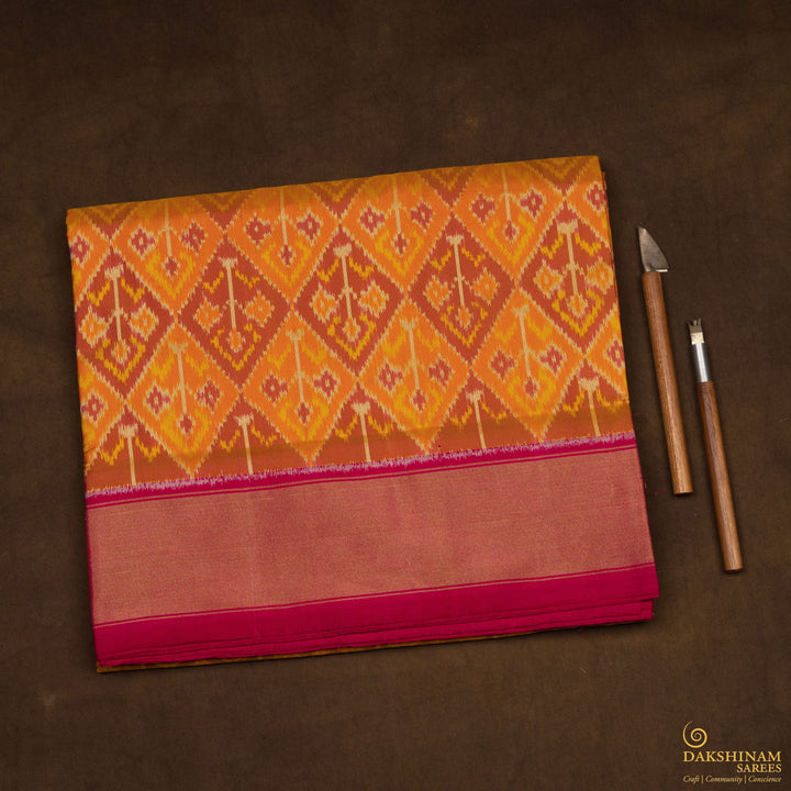 Folded Handwoven Pochampally Ikat silk Saree 