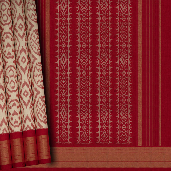 Handwoven Cream Pochampally Ikat silk Saree - 2736T013234DSC