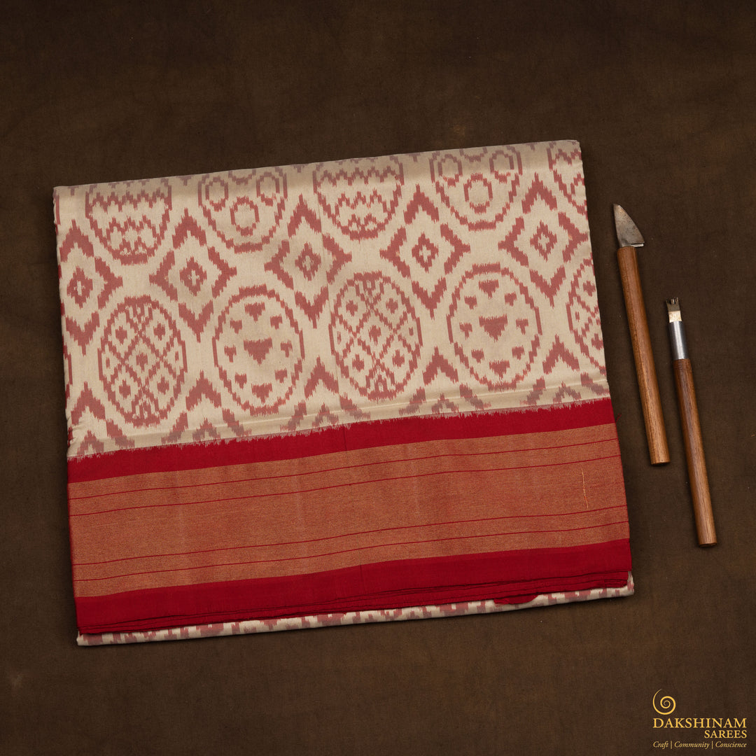 Handwoven Cream Pochampally Ikat silk Saree - 2736T013234DSC