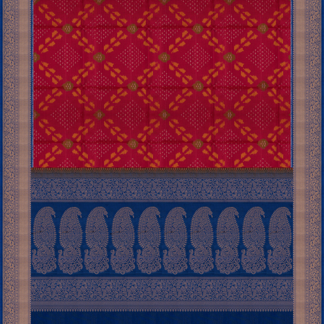 Handwoven Red with Blue Ikat Soft silk Saree - 2745N034173DSC