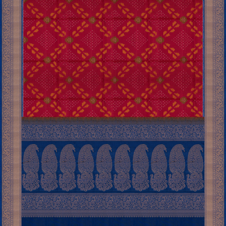 Handwoven Red with Blue Ikat Soft silk Saree - 2745N034173DSC