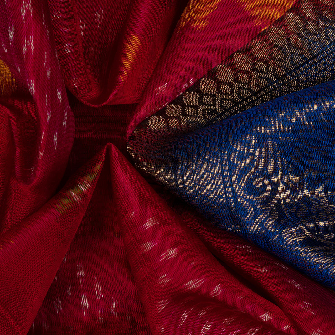 Handwoven Red with Blue Ikat Soft silk Saree - 2745N034173DSC