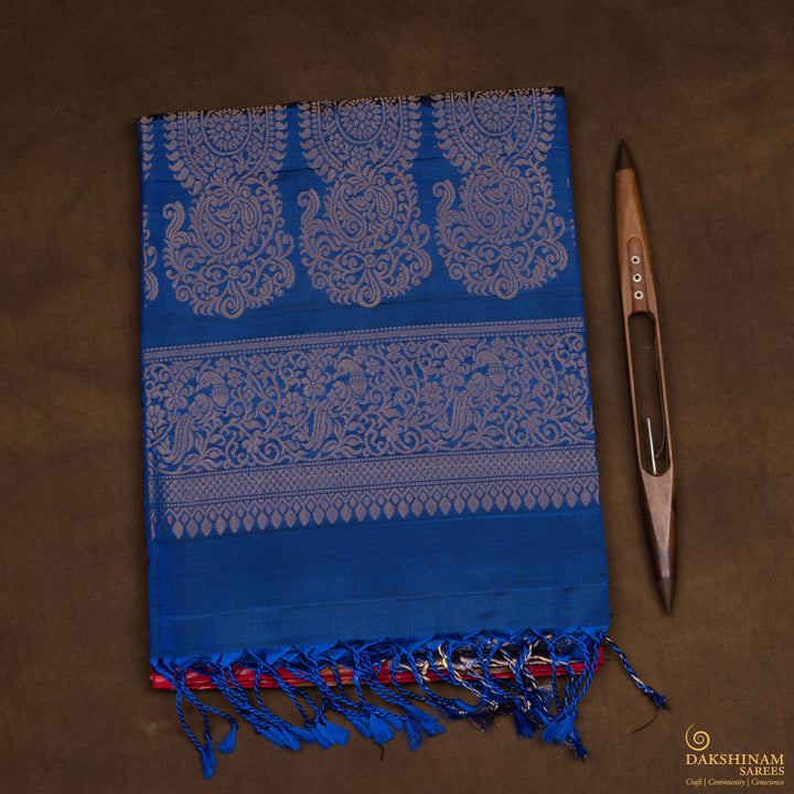Handwoven Red with Blue Ikat Soft silk Saree - 2745N034173DSC