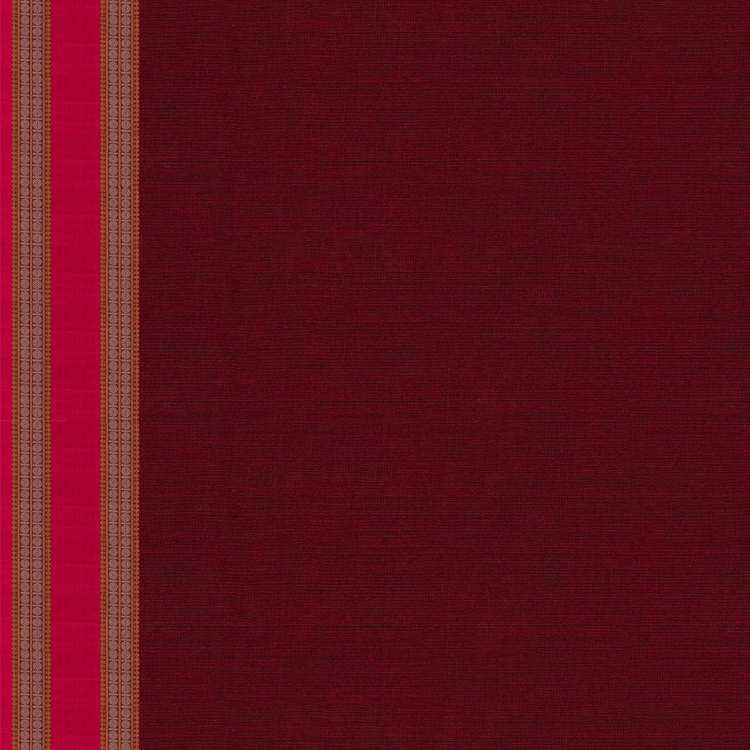 Handwoven Maroon with Peach Pink Kanjivaram Cotton Saree - 2748T013317DSC
