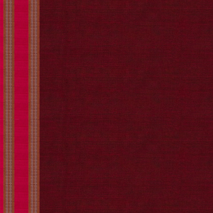 Handwoven Maroon with Peach Pink Kanjivaram Cotton Saree - 2748T013317DSC