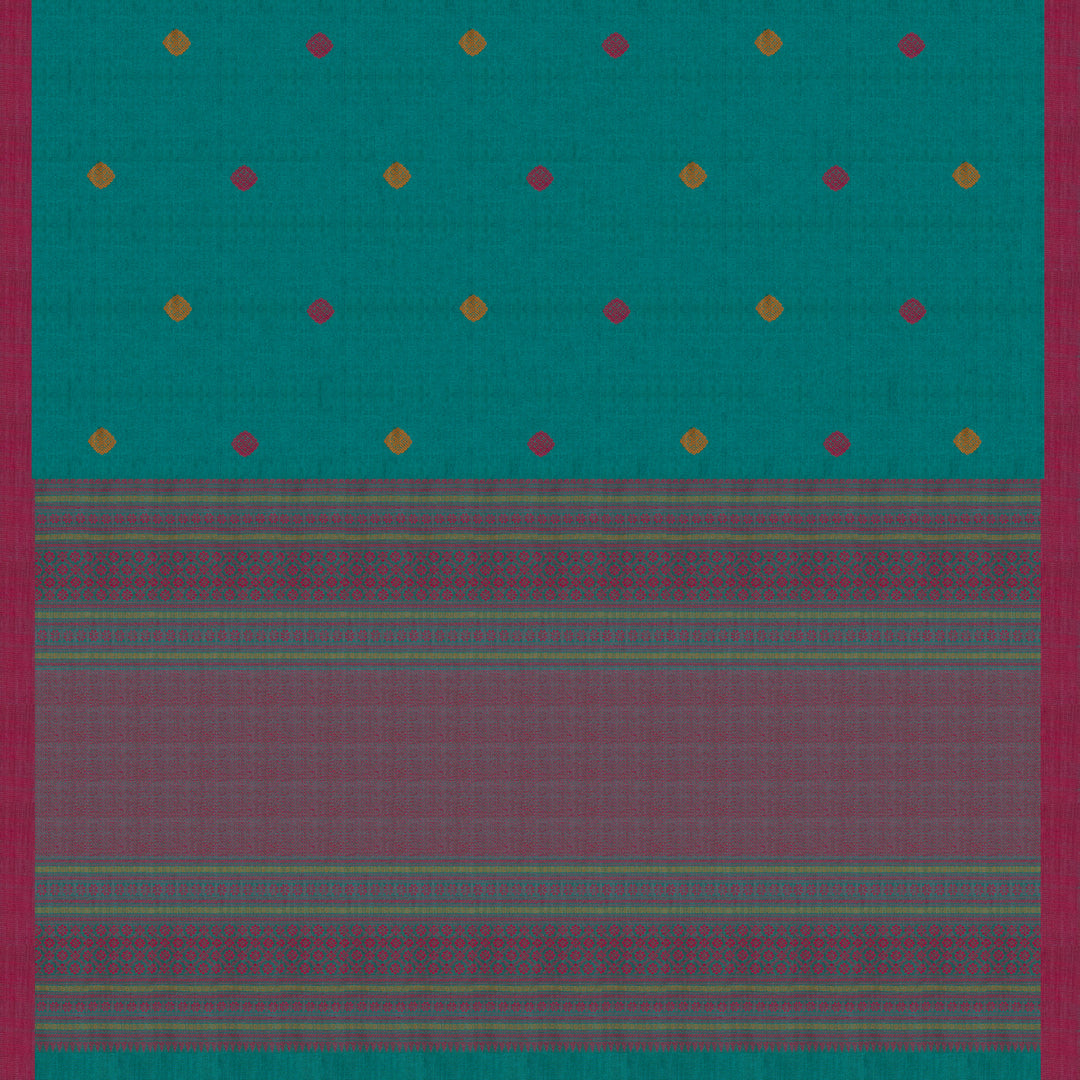 Handwoven Green with Pink Kanjivaram Silk Cotton Saree - 2751T013328DSC