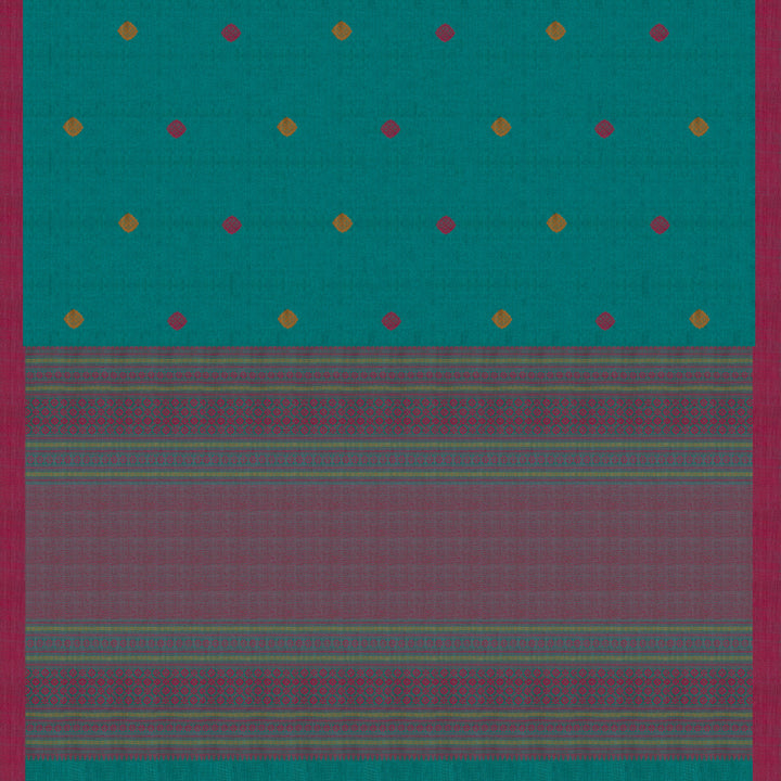 Handwoven Green with Pink Kanjivaram Silk Cotton Saree - 2751T013328DSC