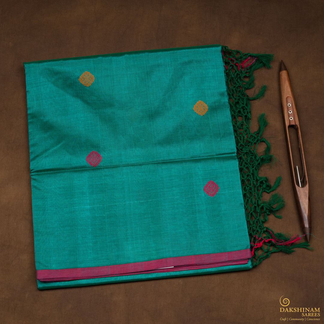 Handwoven Green with Pink Kanjivaram Silk Cotton Saree - 2751T013328DSC