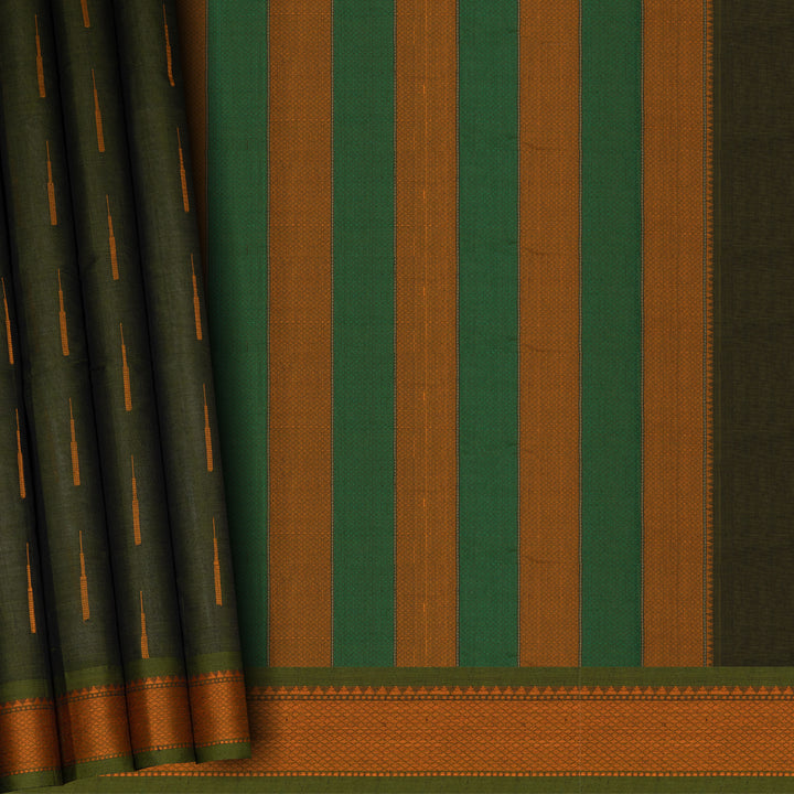 Handwoven Green Kanjivaram Cotton Saree - 2749T013314DSC