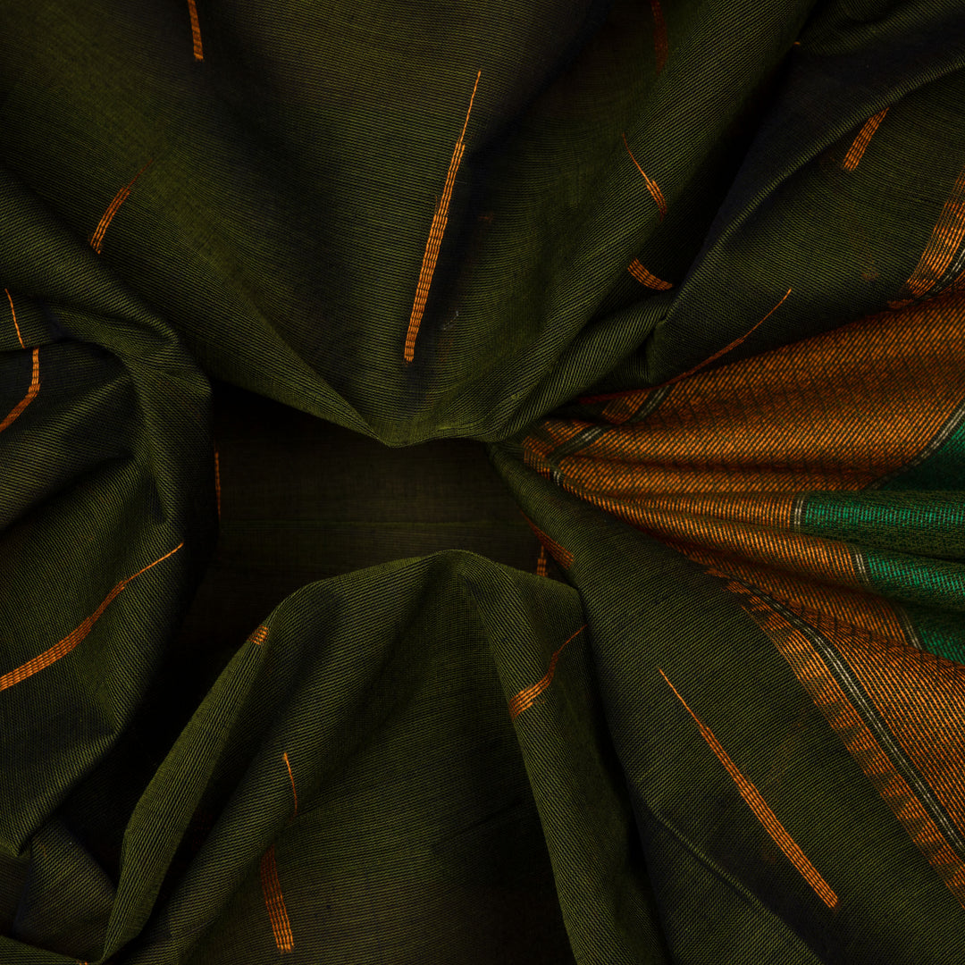 Handwoven Green Kanjivaram Cotton Saree - 2749T013314DSC