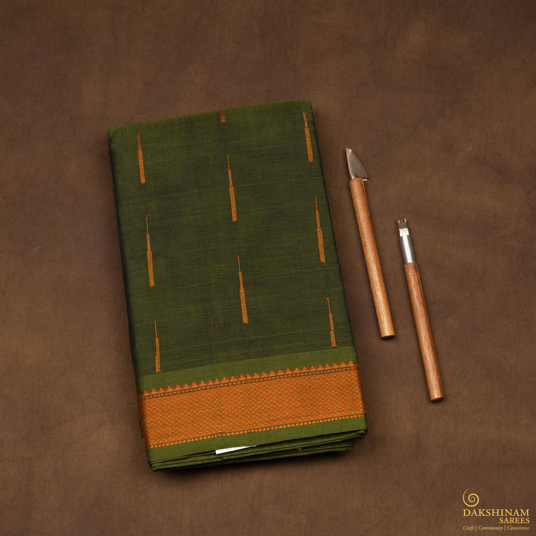 Handwoven Green Kanjivaram Cotton Saree - 2749T013314DSC