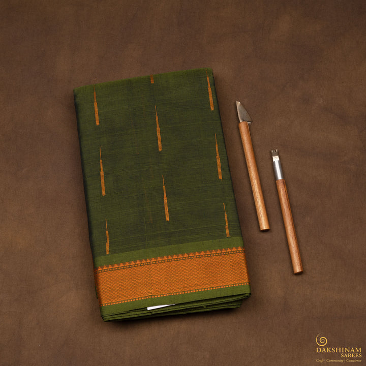 Handwoven Green Kanjivaram Cotton Saree - 2749T013314DSC