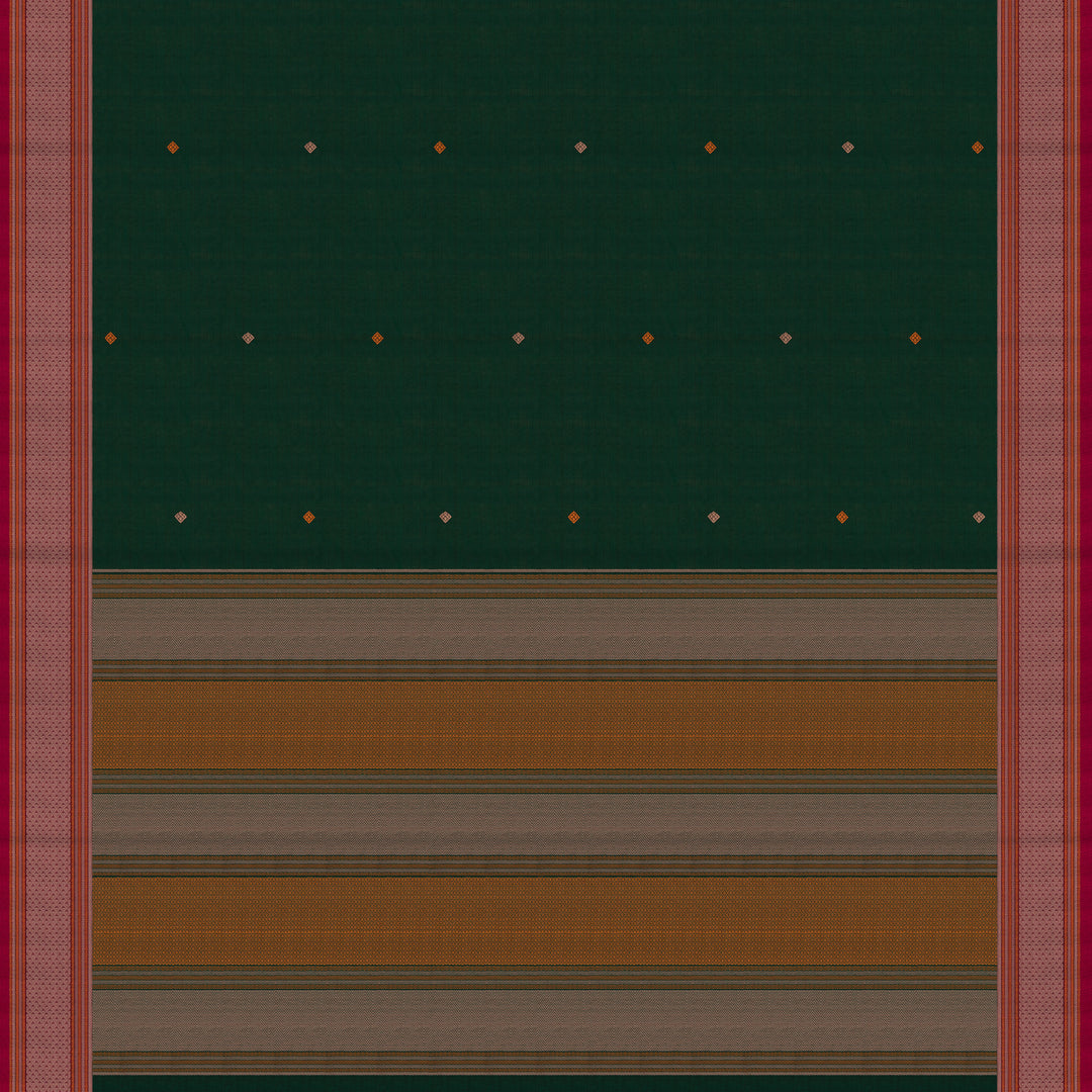 Handwoven Green with Pink Kanjivaram Cotton Saree - 2706T013320DSC