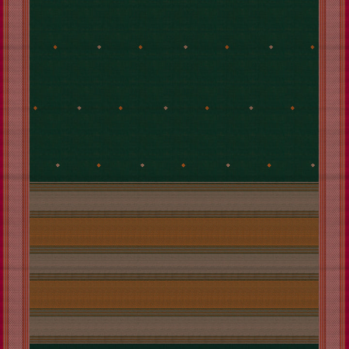 Handwoven Green with Pink Kanjivaram Cotton Saree - 2706T013320DSC