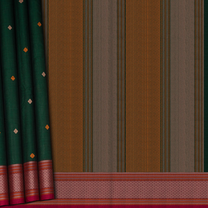 Handwoven Green with Pink Kanjivaram Cotton Saree - 2706T013320DSC
