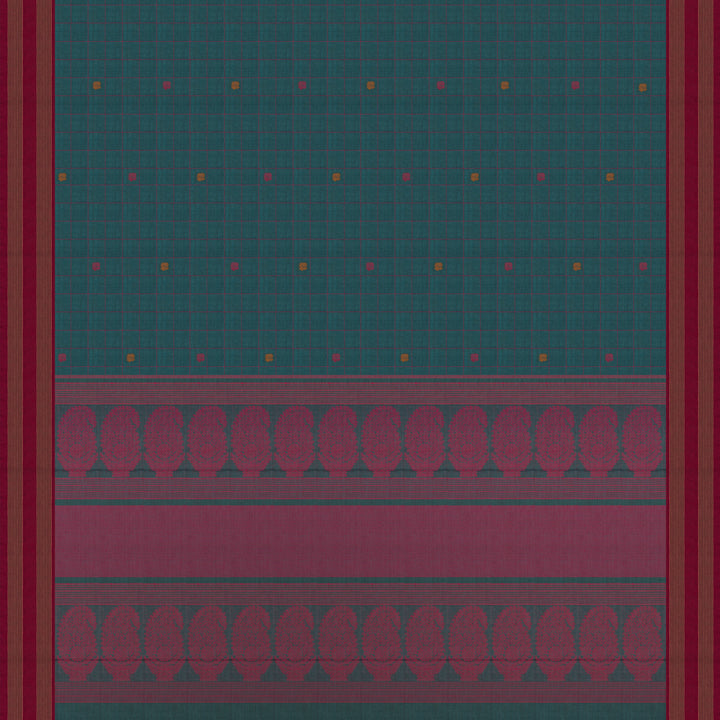 Handwoven Teal blue with Pink Kanjivaram Cotton Saree - 2707T013305DSC