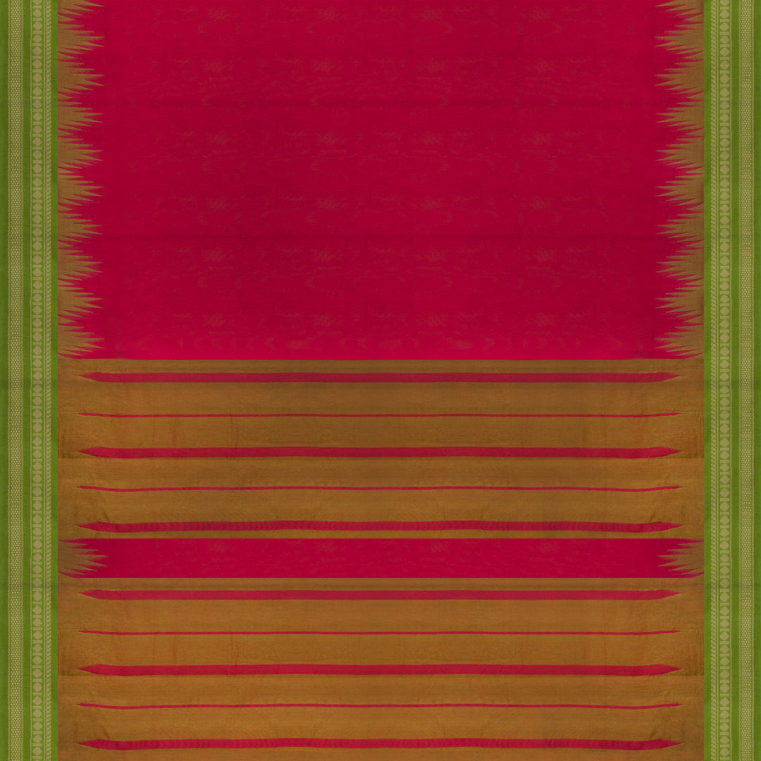 Handwoven Red with Green Kanjivaram Cotton Saree - 2709T013326DSC