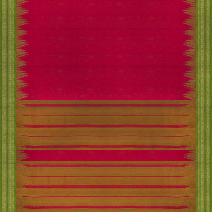 Handwoven Red with Green Kanjivaram Cotton Saree - 2709T013326DSC