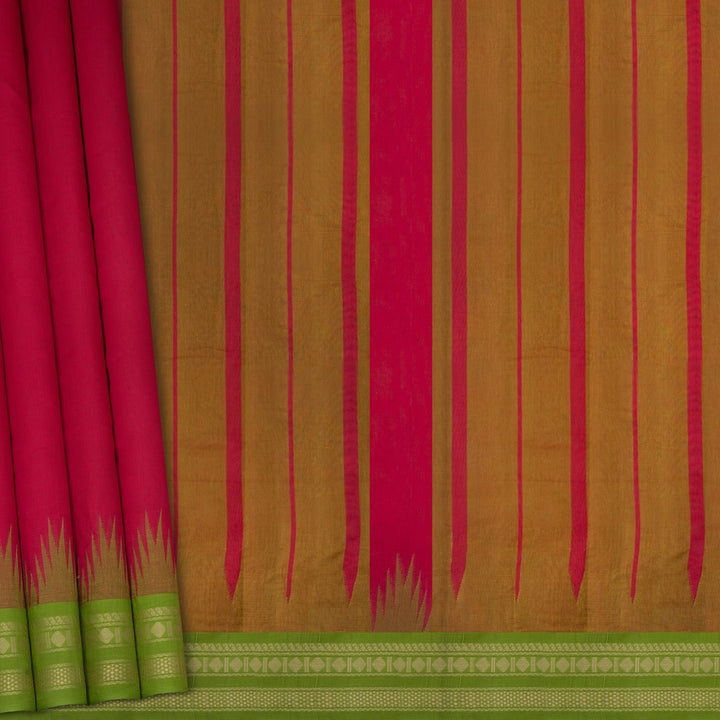 Handwoven Red with Green Kanjivaram Cotton Saree - 2709T013326DSC