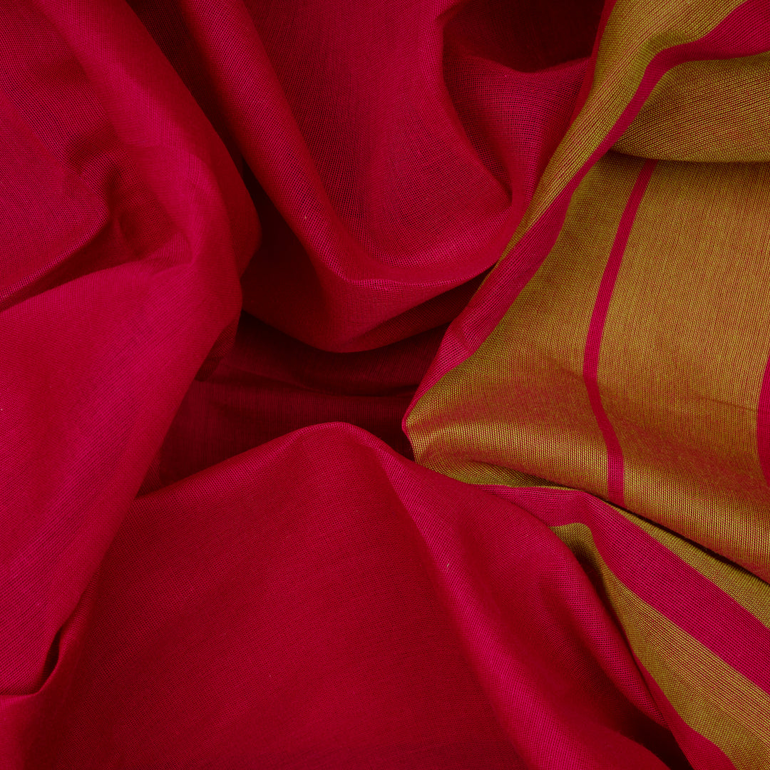 Handwoven Red with Green Kanjivaram Cotton Saree - 2709T013326DSC