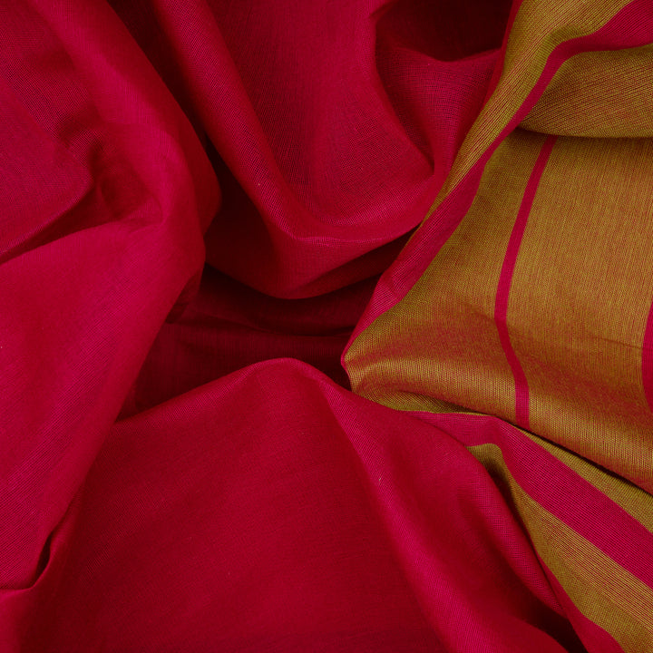 Handwoven Red with Green Kanjivaram Cotton Saree - 2709T013326DSC