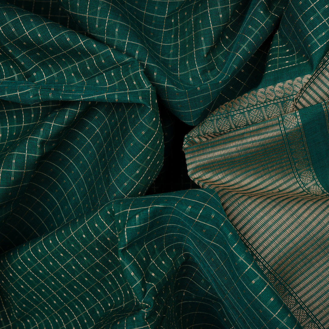 Handwoven Green Kanjivaram Cotton Saree - 2711T013301DSC