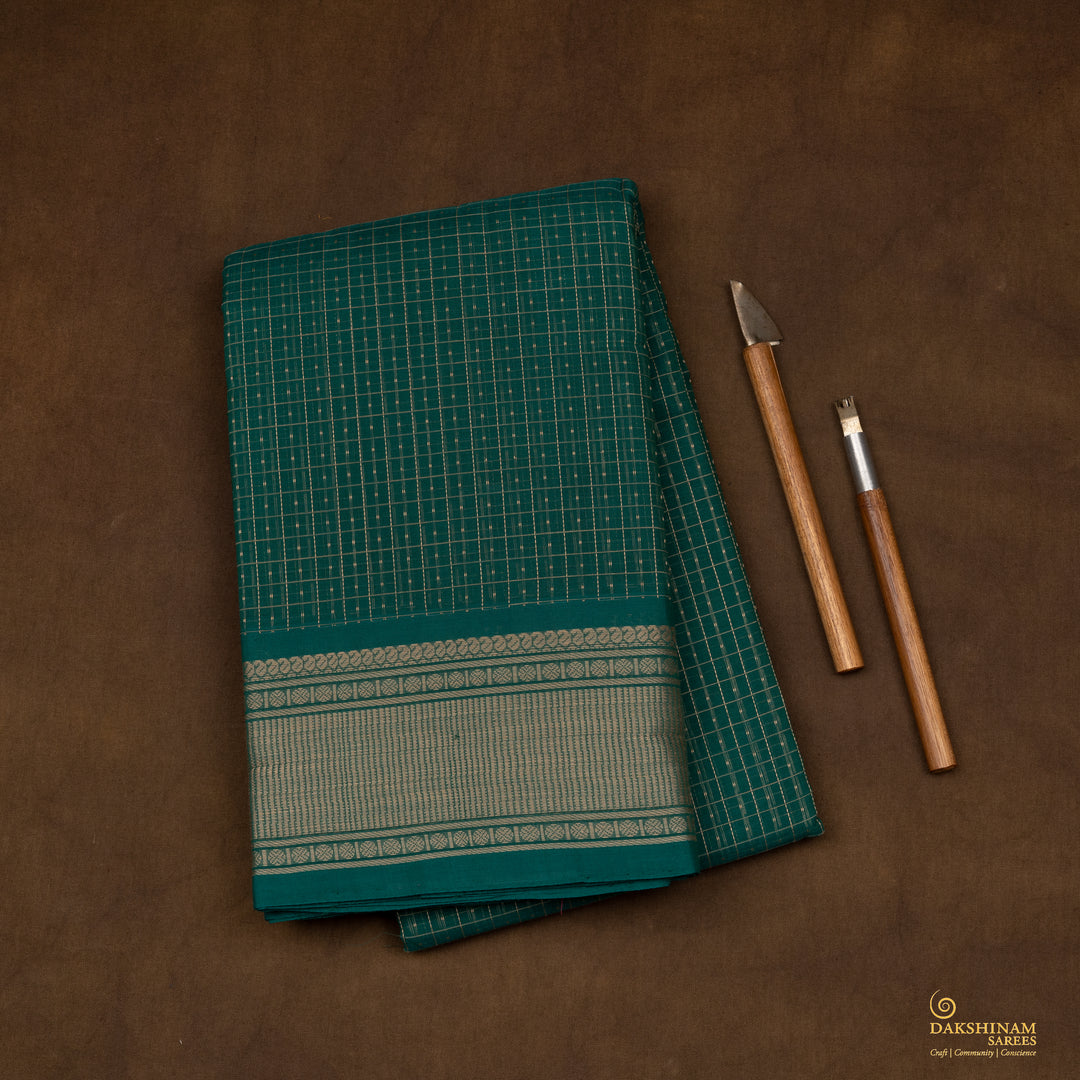 Handwoven Green Kanjivaram Cotton Saree - 2711T013301DSC