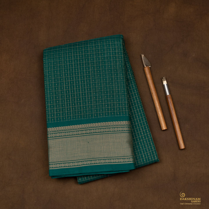Handwoven Green Kanjivaram Cotton Saree - 2711T013301DSC