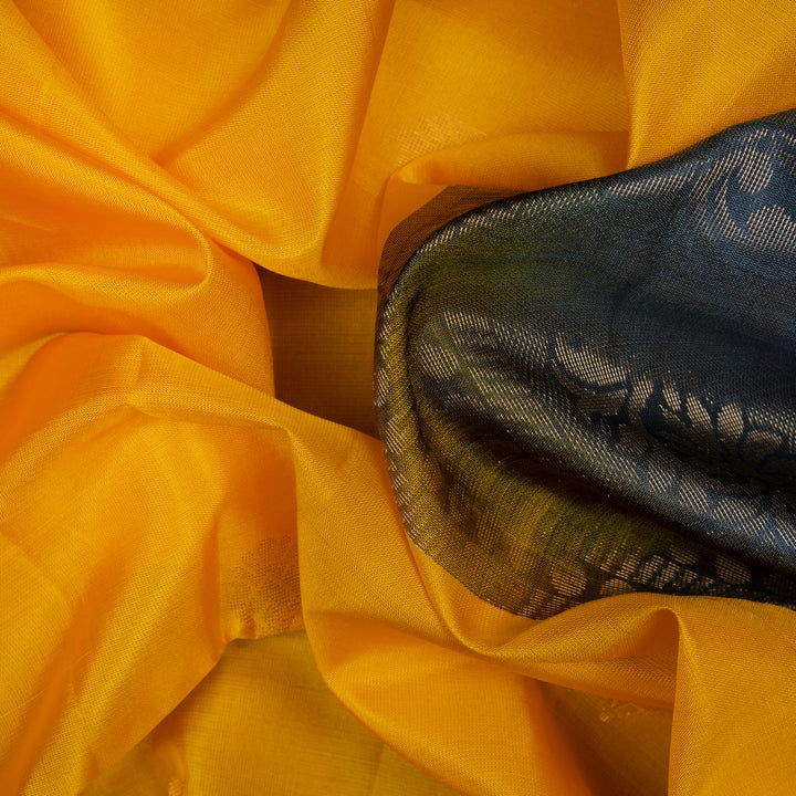 Handwoven Yellow with Black Soft Silk Saree - 2714T013115DSC