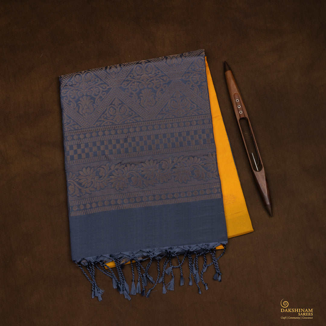 Handwoven Yellow with Black Soft Silk Saree - 2714T013115DSC