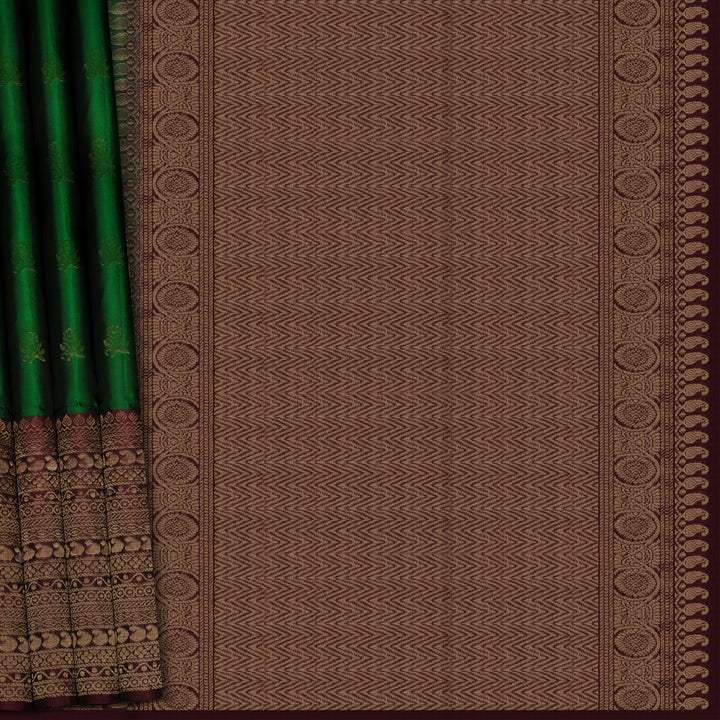 Handwoven Green with Maroon Soft Silk Saree - 2715T013117DSC