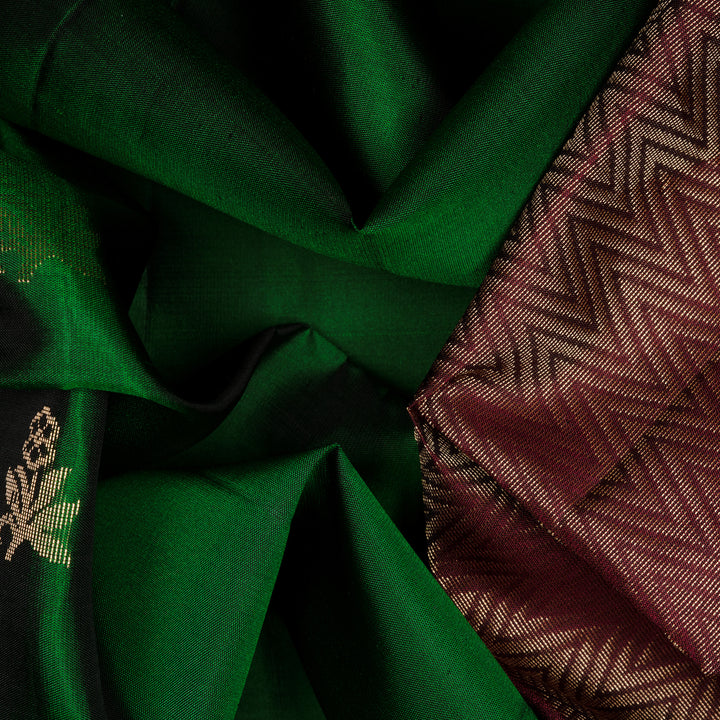 Handwoven Green with Maroon Soft Silk Saree - 2715T013117DSC