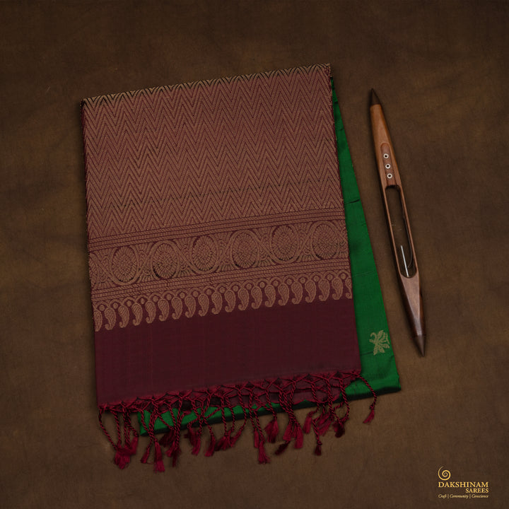 Handwoven Green with Maroon Soft Silk Saree - 2715T013117DSC