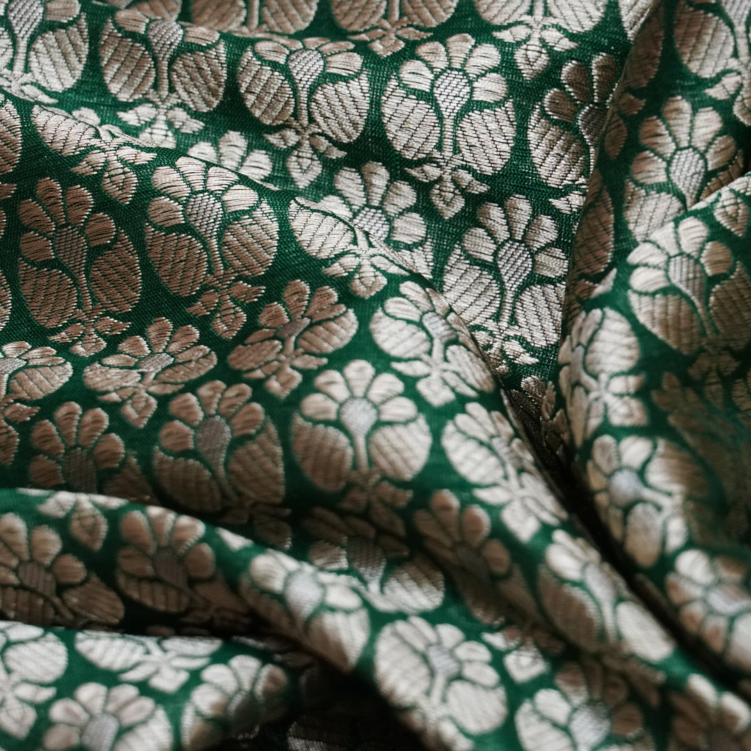 Handwoven Green Banarasi Fabric - 13T004428DSC