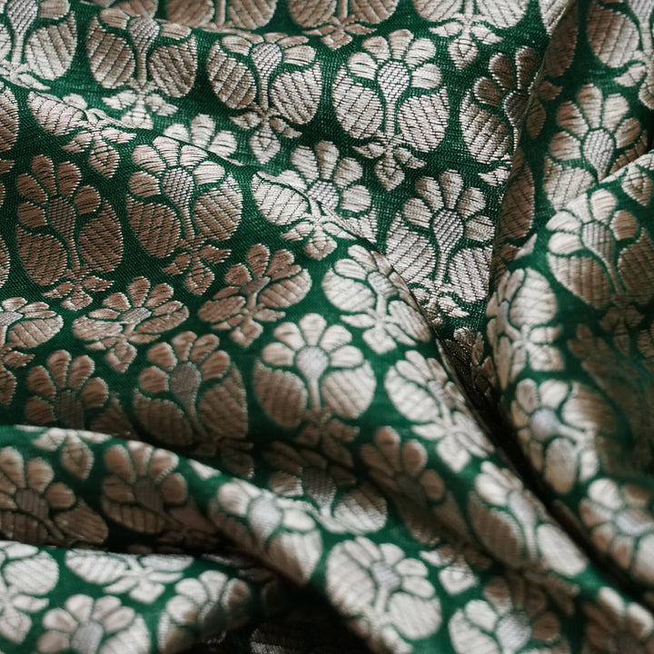 Handwoven Green Banarasi Fabric - 13T004428DSC