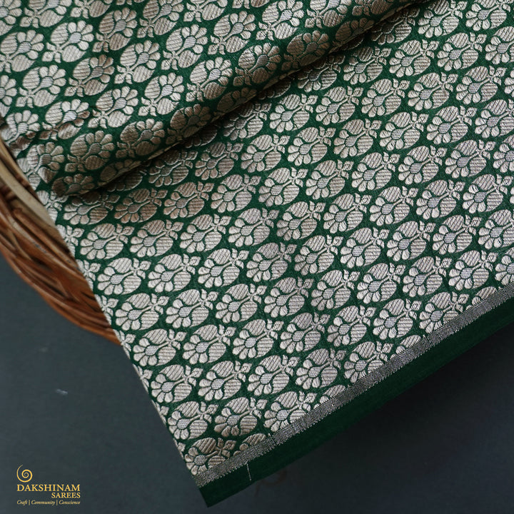 Handwoven Green Banarasi Fabric - 13T004428DSC