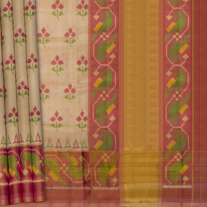 Handwoven Cream Ikat Silk Saree - 2754T013277DSC