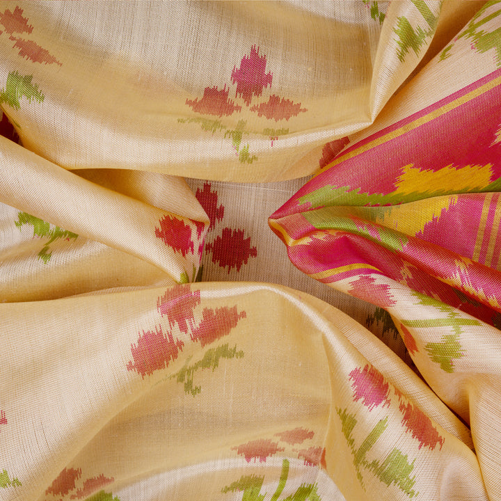 Handwoven Cream Ikat Silk Saree - 2754T013277DSC
