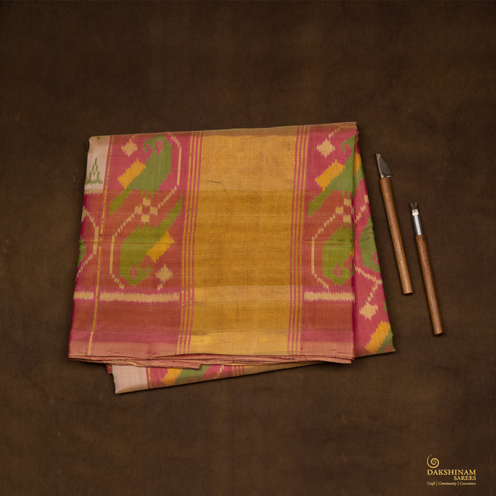 Handwoven Cream Ikat Silk Saree - 2754T013277DSC