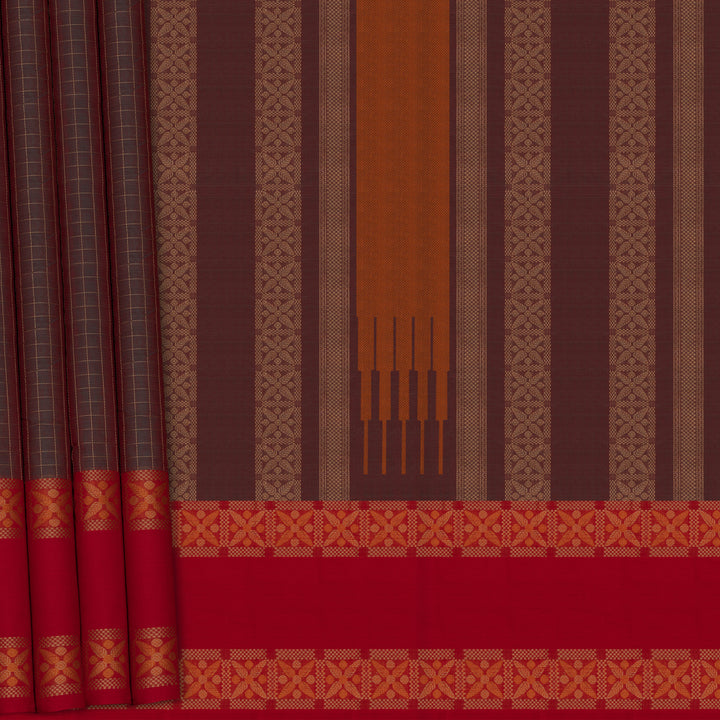 Handwoven Purple with Red Kanjivaram Cotton Saree - 2735T013308DSC