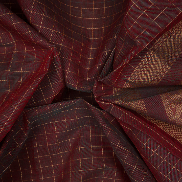 Handwoven Purple with Red Kanjivaram Cotton Saree - 2735T013308DSC