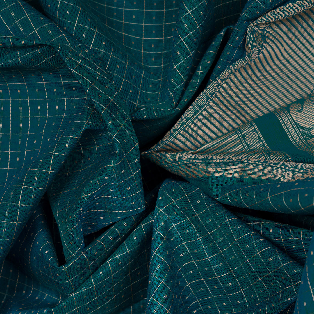 Handwoven Blue Kanjivaram Cotton Saree - 2726T013300DSC