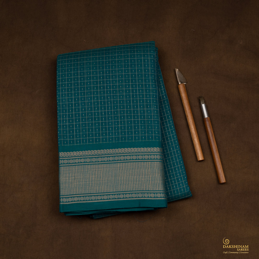 Handwoven Blue Kanjivaram Cotton Saree - 2726T013300DSC