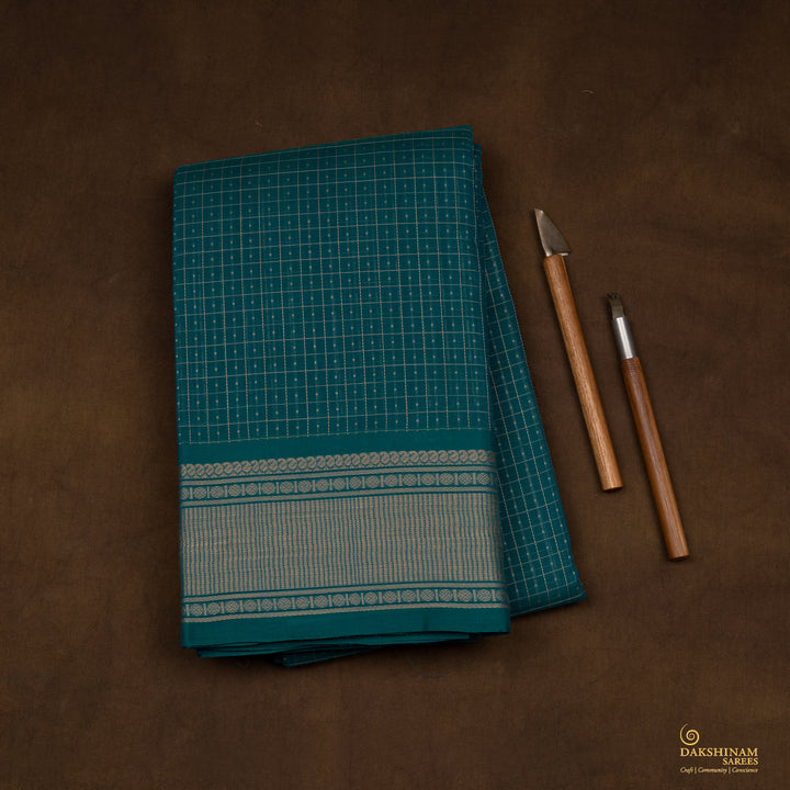 Handwoven Blue Kanjivaram Cotton Saree - 2726T013300DSC