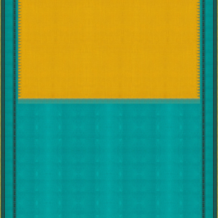 Handwoven Yellow with Blue Gadwal Silk Saree - 2779T013558DSC