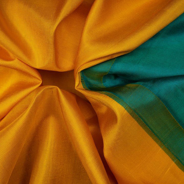 Handwoven Yellow with Blue Gadwal Silk Saree - 2779T013558DSC